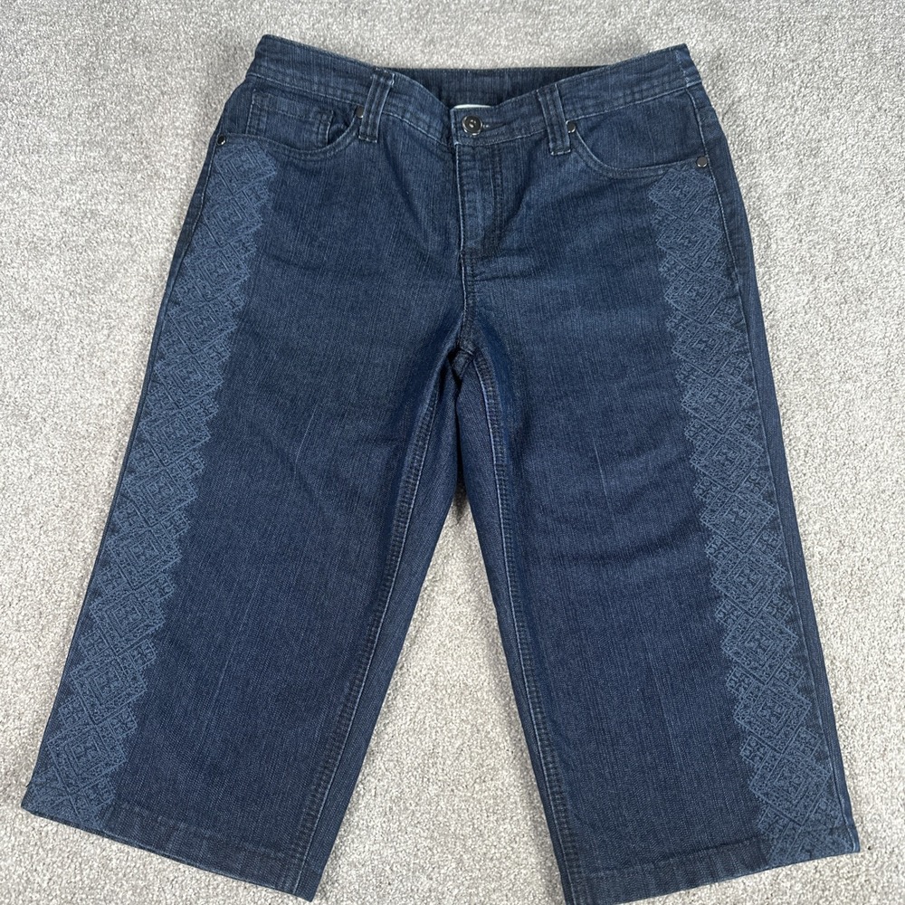 CJ Banks Women Denim Mod Curvy Fit Capri Petite Woman 6P Jeans A1705‎ embroidery - Picture 2 of 14